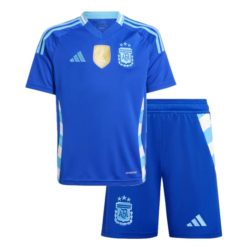 T-shirt and Shorts per Kind Argentina Away 24/25 - CON TOPPA DEL CAMPIONE DELLA COPPA DEL MONDO